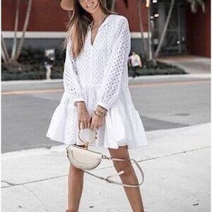 J. Crew Eyelet Tired Dress - White